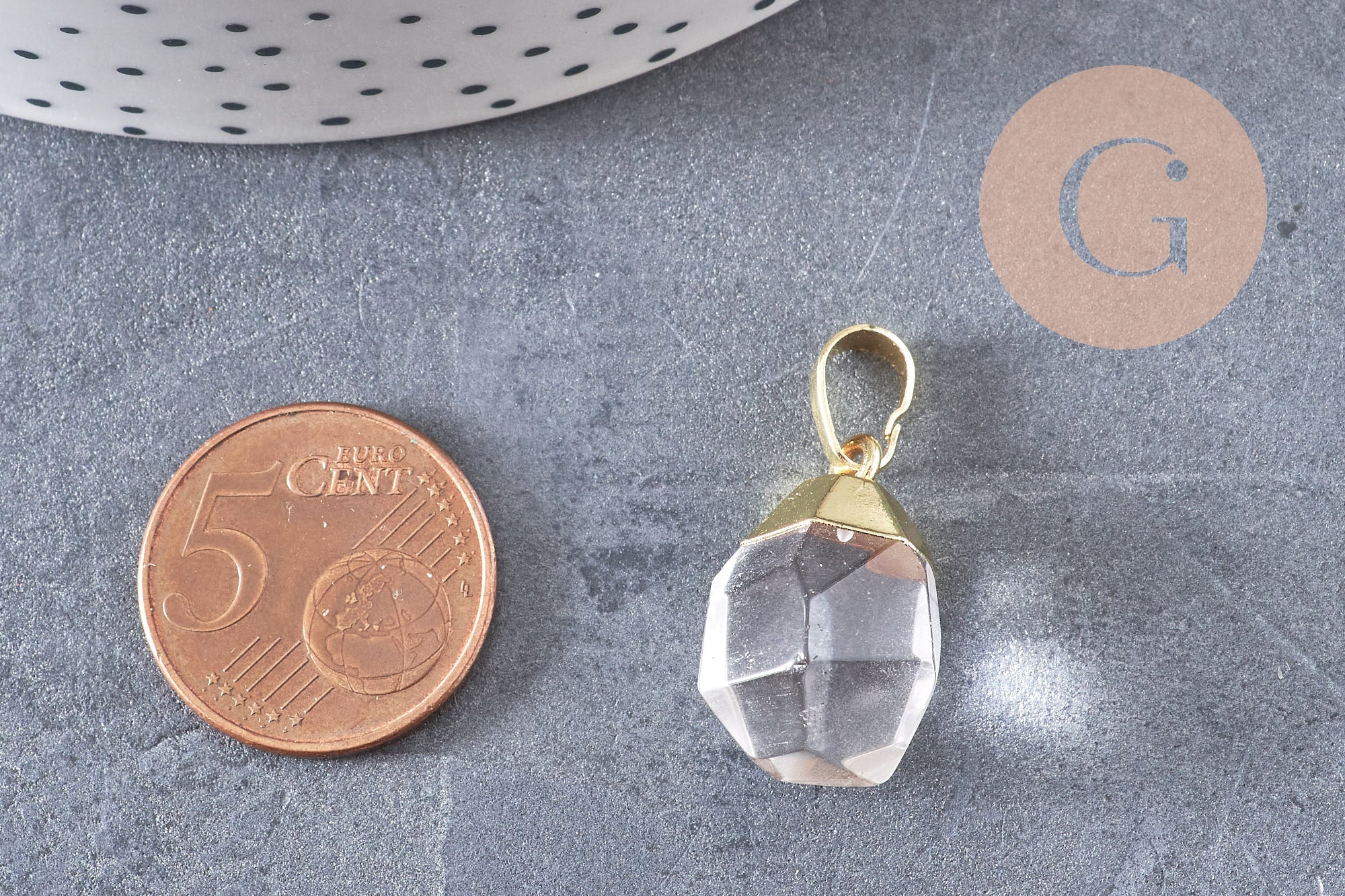 Pendentif goutte quartz cristal facetté doré, bijou pierre,pendentif cristal de roche naturel, pendentif pierre,bijoux pierre,19-21mm, x1, G5154