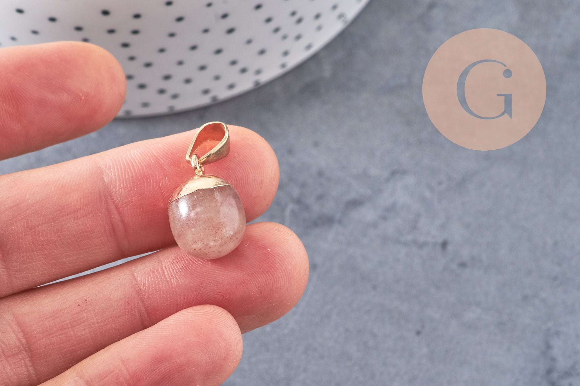 Pendentif goutte quartz fraise naturel 17-19mm, x1 (G3611)