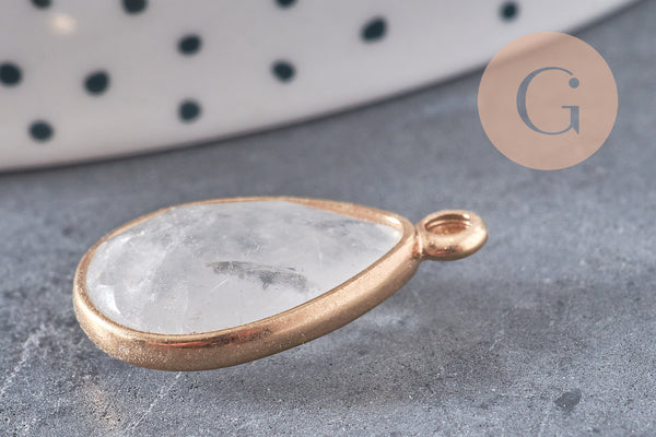 Pendentif goutte quartz, pendentif bijoux, pendentif quartz,pendentif pierre,quartz naturel, cristal de roche,23mm, x1 G0844