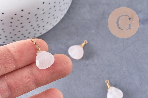 Pendentif goutte quartz rose naturelle facettes 21mm,pendentif bijoux, pendentif pierre, x1 (G6271)