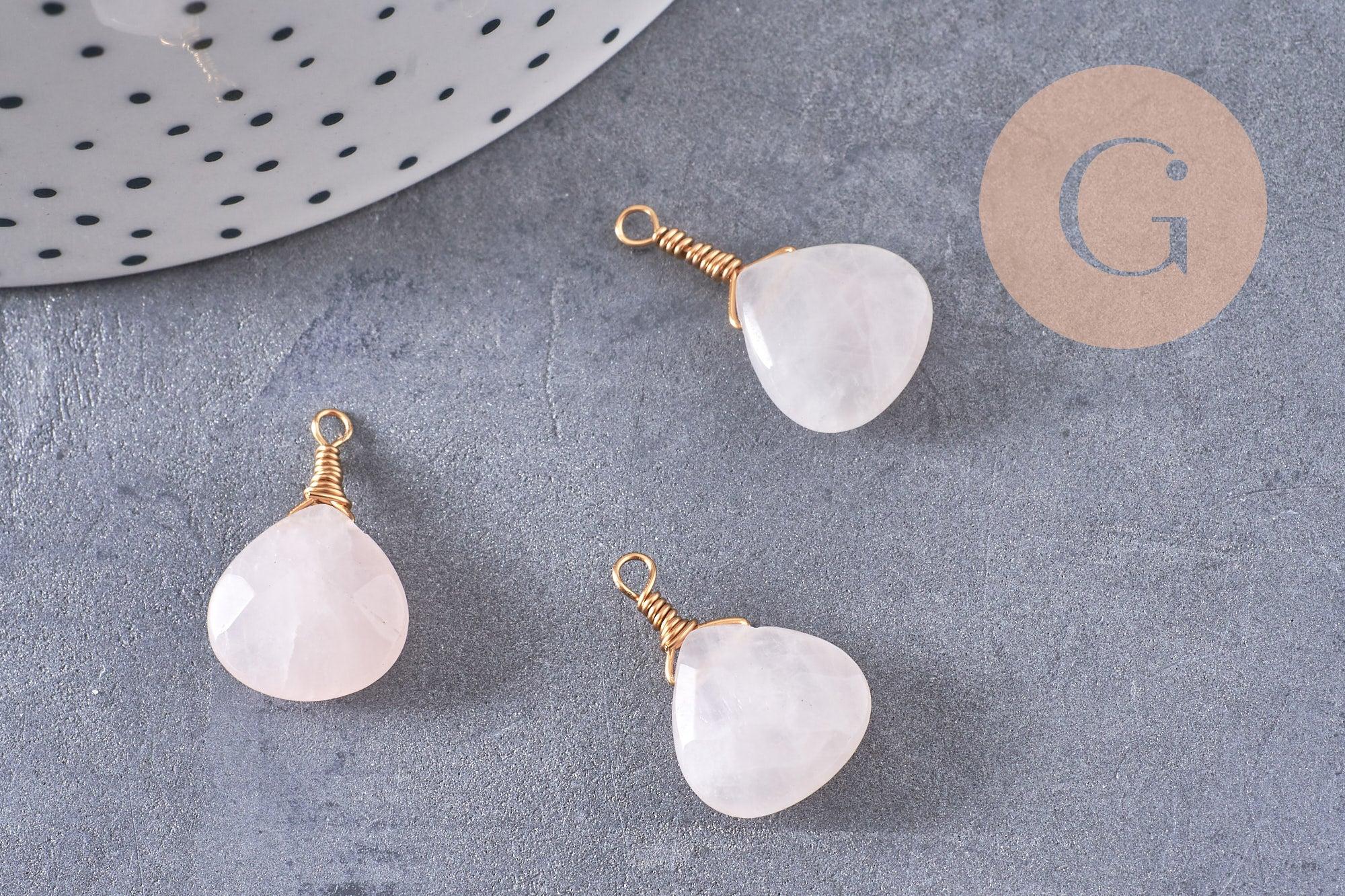 Pendentif goutte quartz rose naturelle facettes 21mm,pendentif bijoux, pendentif pierre, x1 (G6271)