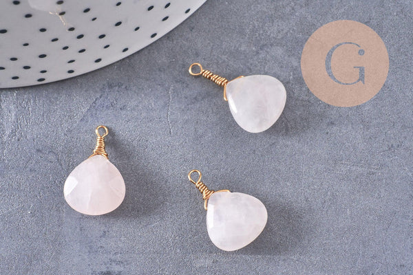 Pendentif goutte quartz rose naturelle facettes 21mm,pendentif bijoux, pendentif pierre, x1 (G6271)