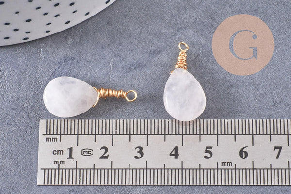 Pendentif goutte quartz rose naturelle facettes 25mm, pendentif pierre, x1 (G6241)