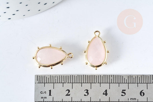 Pendentif goutte quartz rose naturelle laiton doré 22.5mm,pendentif bijou pierre naturelle, x1, G8368