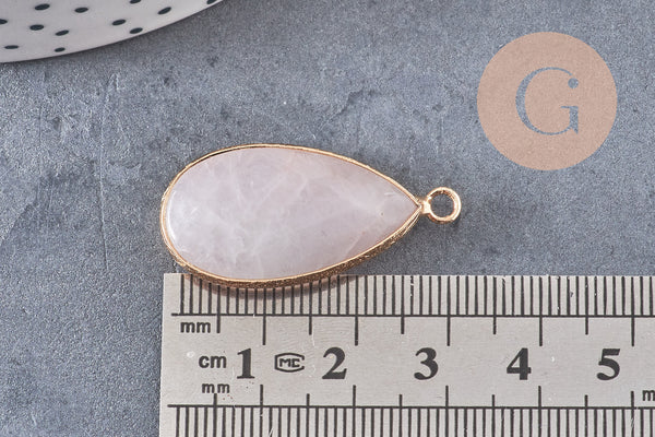 Pendentif goutte quartz rose,Pendentif pour bijoux, pendentif pierre, pierre naturelle, pendentif rose,quartz rose naturel,33mm, x1 G3620