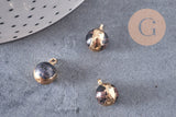 Pendentif goutte régalite noire doré facettes,bijou pierre,pendentif pierre régalite naturelle,12mm, x 2,G3358