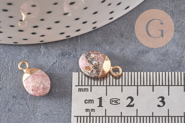 Pendentif goutte rhodonite,pendentif bijoux,pendentif pierre,quartz rose naturel,pendentif rhonodite,14mm, x2 (G10276)