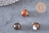 Pendentif goutte rond agate noire rayée laiton doré 14mm, x1 (G4787)