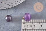 Pendentif goutte rond améthyste violette, support doré, création bijoux pierre naturelle, pendentif pierre naturelle, 14mm, x1, G4489