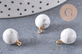 Pendentif goutte rond howlite naturelle, support doré, pendentif pierre naturelle, 14mm, x1 (G4703)