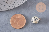 Pendentif goutte rond jaspe dalmatien naturel, support doré, création bijoux pierre naturelle,14mm, x1 (G4488)