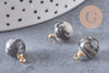 Pendentif goutte rond jaspe netstone gris support doré, création bijoux pierre naturelle, pendentif pierre naturelle, 14mm, x1, G4563