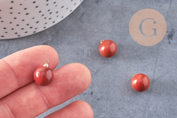 Pendentif goutte rond jaspe rouge naturel, support doré, création bijoux pierre naturelle, pendentif pierre naturelle, 14mm, x1, G4485
