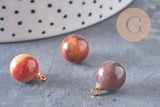 Pendentif goutte rond mookaite naturel, support doré, création bijoux pierre naturelle, pendentif pierre naturelle, 14mm, x1, G4562