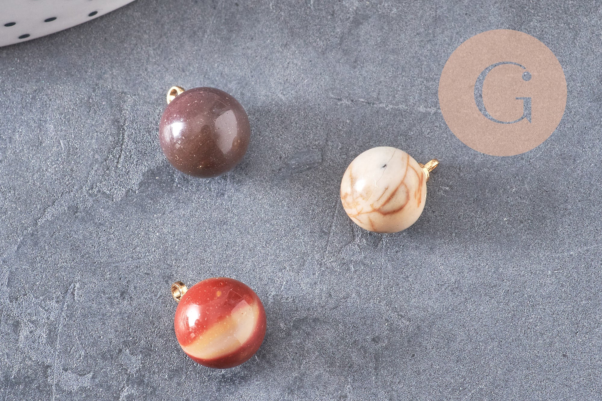 Pendentif goutte rond mookaite naturel, support doré, création bijoux pierre naturelle, pendentif pierre naturelle, 14mm, x1, G4562
