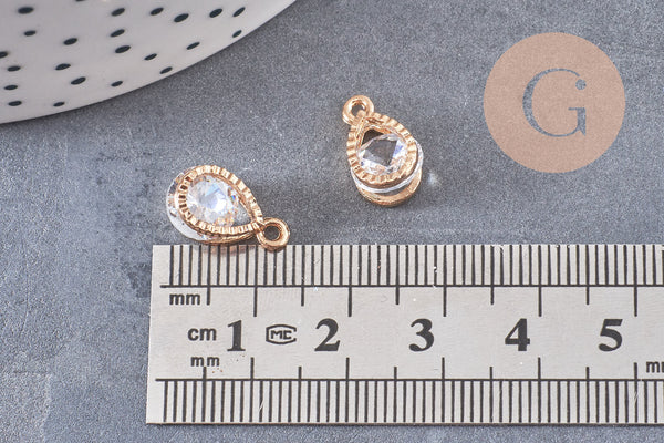 Pendentif goutte zamac doré cristal zircon 13mm, pendentif doré,pendEntif cristal, bijou doré,création bijoux,X4 (G6856)
