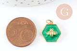 Pendentif hexagone abeille zamac doré résine verte 15mm, x1 (G9411)