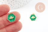Pendentif hexagone abeille zamac doré résine verte 15mm, x1 (G9411)