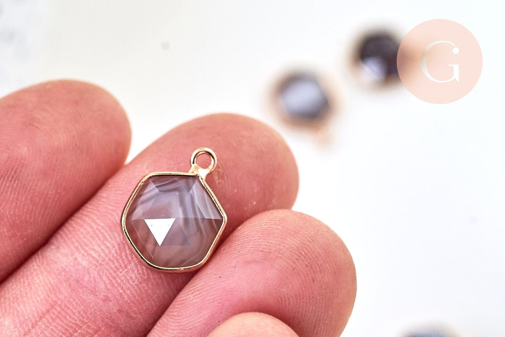 Pendentif hexagone agate naturelle 15mm,pendentif pierre,pendentif collier,pierre naturelle,pendentif agate botswana, x1 G5630
