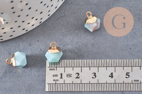 Pendentif hexagone amazonite 11mm,pendentif pierre amazonite naturel pour création bijoux, x 2-G0552