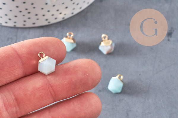 Pendentif hexagone amazonite 11mm,pendentif pierre amazonite naturel pour création bijoux, x 2-G0552
