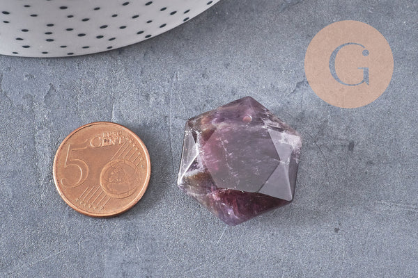 Pendentif hexagone améthyste violette, pendentif pierre, améthyste naturelle, 29mm x1 (G0587)