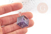 Pendentif hexagone améthyste violette, pendentif pierre,support doré ou argenté, 33mm, x1 (G3104)