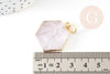 Pendentif hexagone améthyste violette, pendentif pierre,support doré ou argenté, 33mm, x1 (G3104)