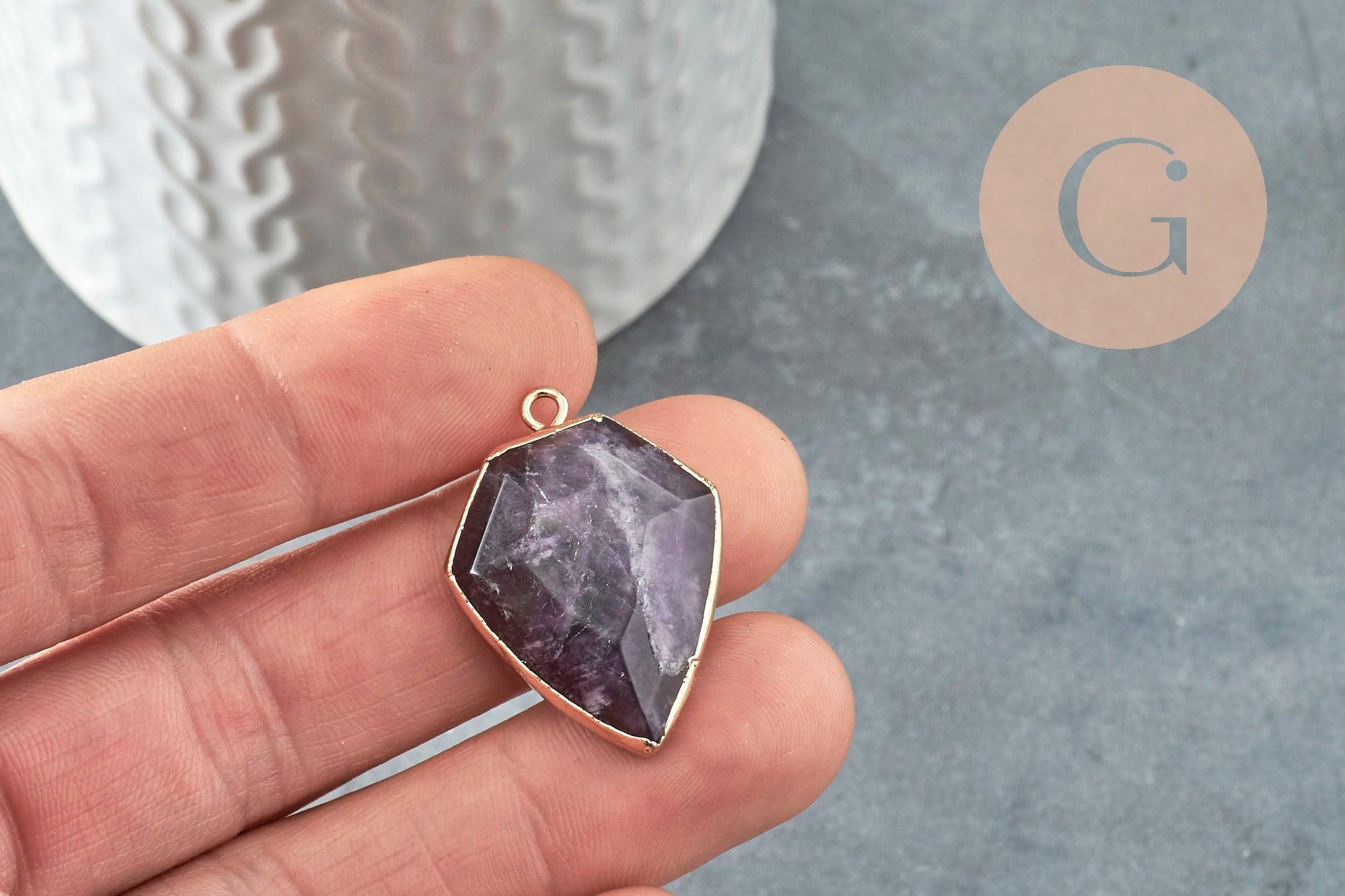 Pendentif hexagone améthyste,Pendentif pierre violet, pierre naturelle,pendentif améthyste, améthyste naturelle,30mm, x1 G1405