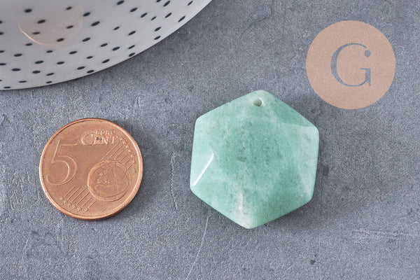 Pendentif hexagone aventurine, pendentif pierre, aventurine naturelle, 29mm x1 (G1444)