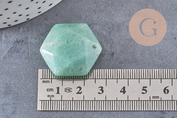 Pendentif hexagone aventurine, pendentif pierre, aventurine naturelle, 29mm x1 (G1444)