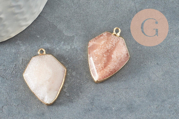 Pendentif hexagone aventurine rose,pendentif pierre,pendentif collier,pierre naturelle,pendentif aventurine naturelle,30mm, x1 G2309