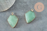 Pendentif hexagone aventurine verte naturelle fer doré 30mm, x1 (G5173)