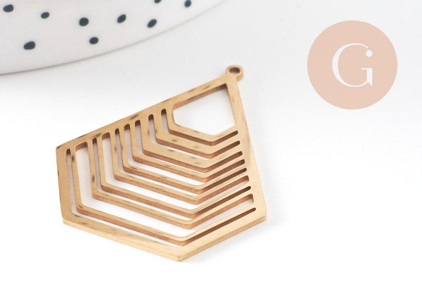 Pendentif hexagone géométrique acier 201 inoxydable doré 40mm, x1 (G5738)