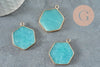 Pendentif hexagone jade bleu turquoise,pendentif pierre,support doré,pierre naturelle,bijou pierre, jade naturel,30-31mm, x1 G5419