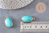 Pendentif hexagone jade naturel bleu turquoise laiton doré 25mm, x1 (G1166)