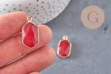 Pendentif hexagone jade naturel rouge laiton doré 25mm, x1 (G1870)