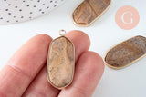 Pendentif hexagone jaspe paysage 37mm, pendentif bijoux pierre naturelle x1 G6331