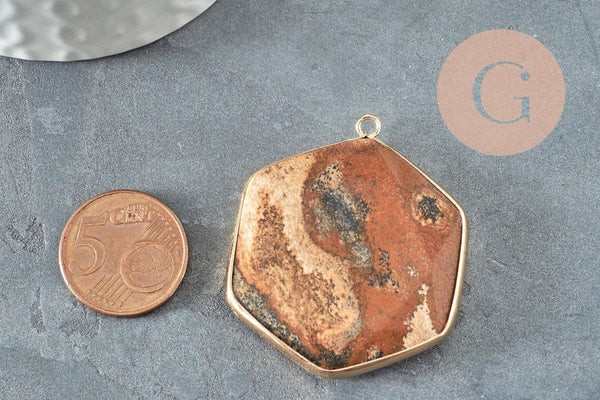 Pendentif hexagone jaspe paysage,pendentif pierre,pendentif collier,pierre naturelle,pendentif jaspe paysage naturel,45mm, x1 G2381