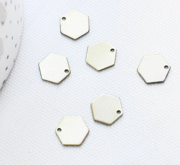 Pendentif hexagone laiton doré, , pendentif géométriques, création bijoux,12mm x10 G3703