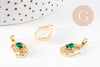 Pendentif hexagone nacre zircon blanc et vert laiton doré 18K 18mm, x1 (G10082)