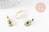 Pendentif hexagone nacre zircon blanc et vert laiton doré 18K 18mm, x1 (G10082)