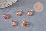 Pendentif hexagone quartz fraise 15mm,pendentif pierre,pendentif collier,pierre naturelle,pendentif quartz, quartz naturel, x1 G5629