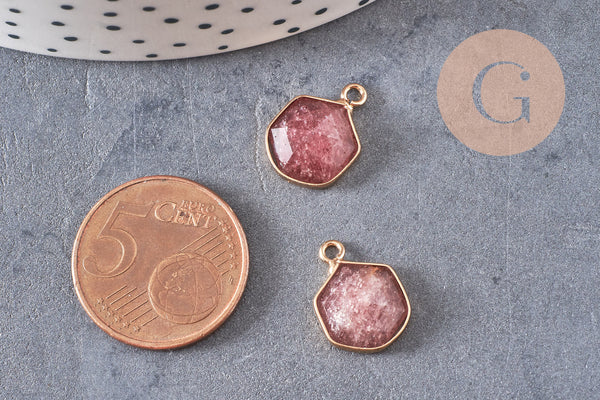 Pendentif hexagone quartz fraise 15mm,pendentif pierre,pendentif collier,pierre naturelle,pendentif quartz, quartz naturel, x1 G5629