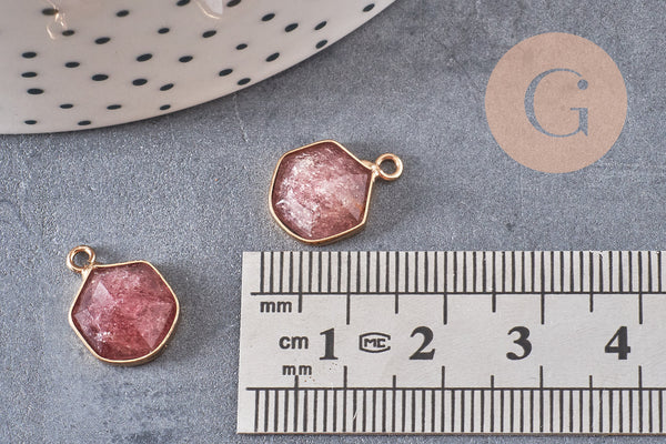 Pendentif hexagone quartz fraise 15mm,pendentif pierre,pendentif collier,pierre naturelle,pendentif quartz, quartz naturel, x1 G5629