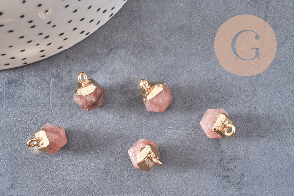 Pendentif hexagone quartz fraise,pendentif bijoux,pendentif pierre,quartz fraise naturel,pendentif quartz fraise,11mm, x1,G3157