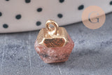 Pendentif hexagone quartz fraise,pendentif bijoux,pendentif pierre,quartz fraise naturel,pendentif quartz fraise,11mm, x1,G3157