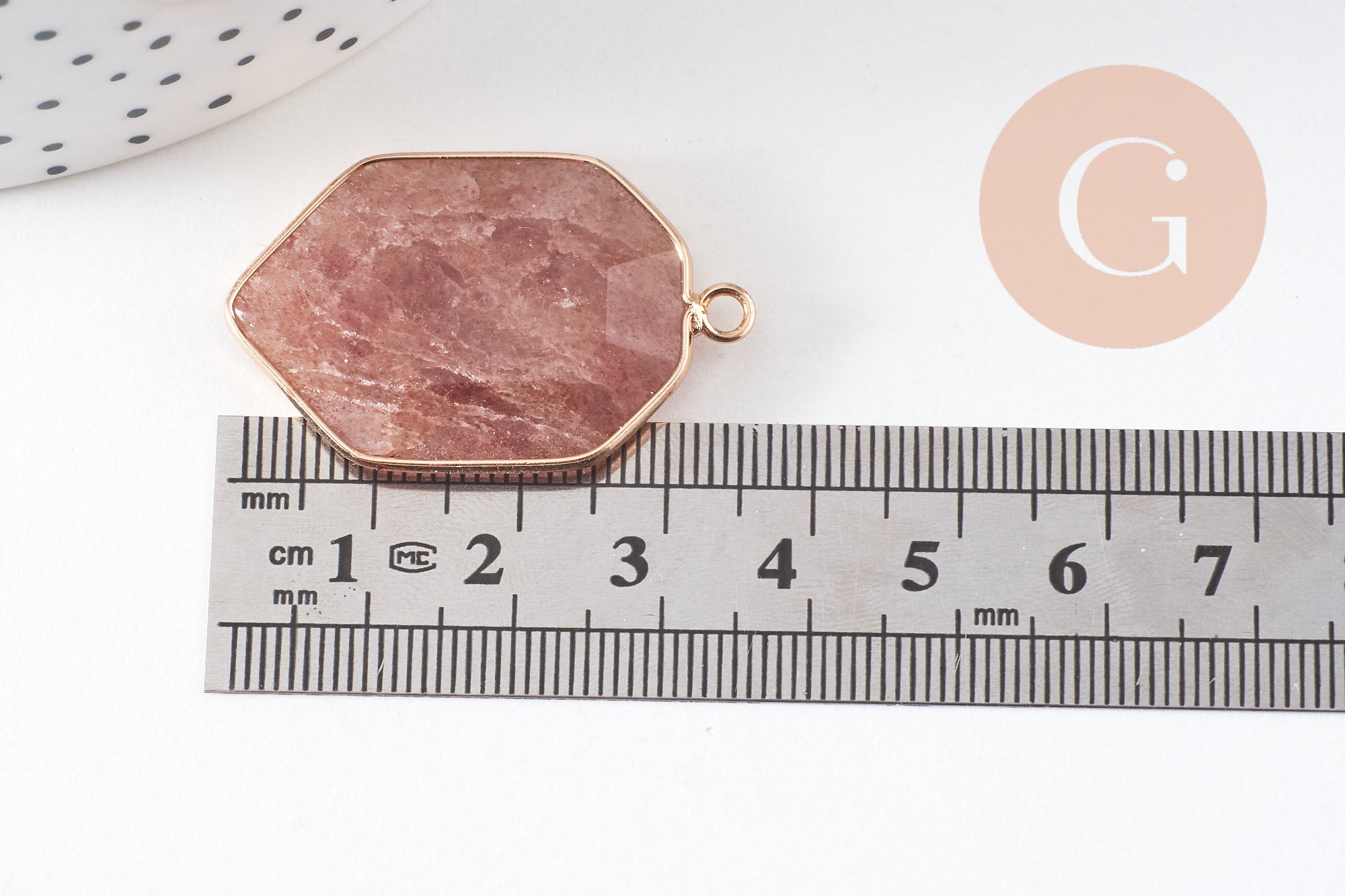 Pendentif hexagone quartz fraise,pendentif pierre,pendentif collier,pierre naturelle,pendentif quartz, quartz naturel,36mm x1 G1896