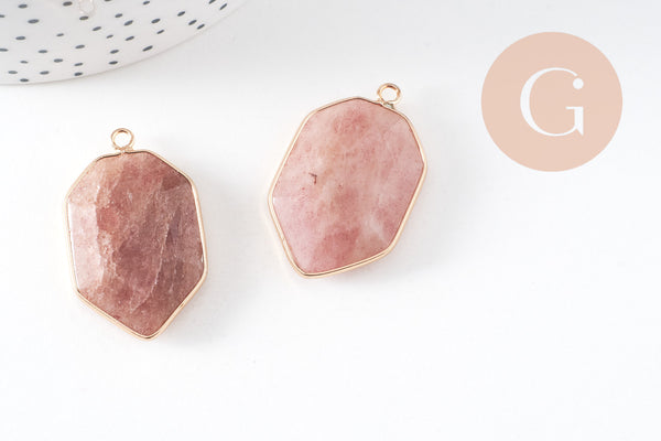Pendentif hexagone quartz fraise,pendentif pierre,pendentif collier,pierre naturelle,pendentif quartz, quartz naturel,36mm x1 G1896