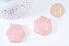 Pendentif hexagone quartz rose naturel laiton doré 45mm, x1 (G2718)